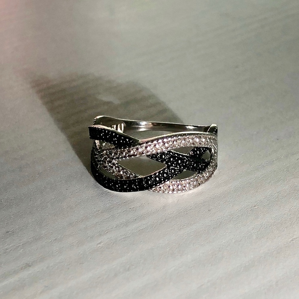 Black And White Sterling Silver Braided Ring